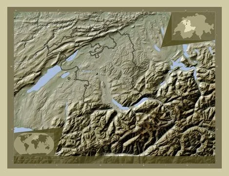 Bern, Switzerland. Elevation map colored in wiki style with lakes and rivers Ilustração Stock