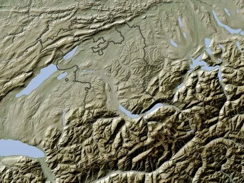 Bern, Switzerland. Elevation map colored in wiki style with lakes and rivers Ilustração Stock