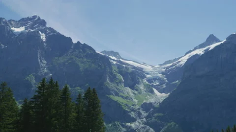 Bernese Alps seen behind an evergreen forest Stock Footage 219022278