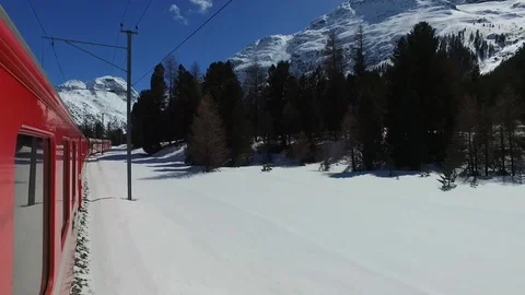 Bernina Express, train in a forest, view from inside the train Stock Footage 88652085
