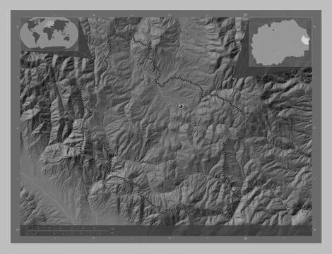 Berovo, Macedonia. Grayscale elevation map with lakes and rivers Illustrazione stock