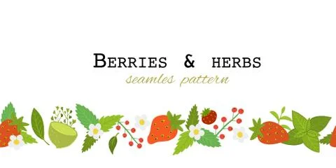 Berries and herbs. Seamless pattern for your design Illustrazione stock