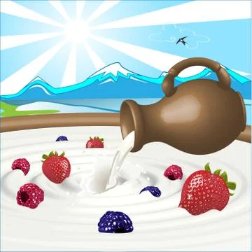 Berries and milk Stock Illustration