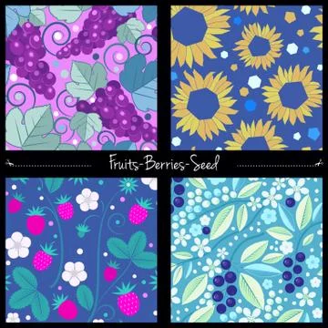 Berries and seed pattern set Stock Illustration