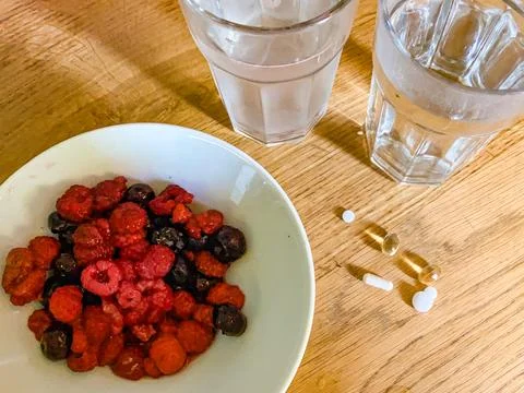 Berries and Supplements Stock Photos