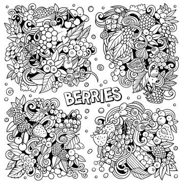 Berries cartoon vector doodle designs set. Stock-Illustration