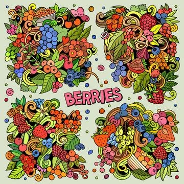 Berries cartoon vector doodle designs set. Stock-Illustration