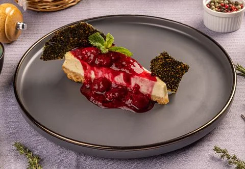Berries cheescake with red icing Stock Photos