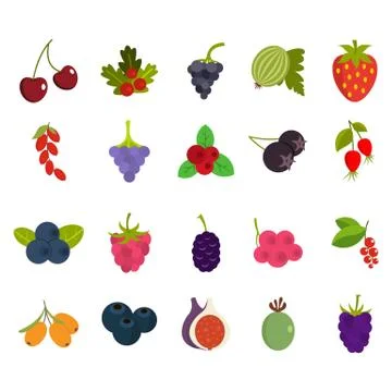 Berries icon set, flat style Stock Illustration