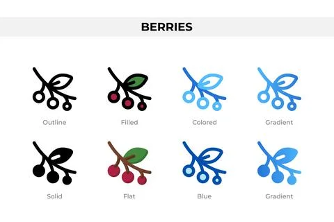 Berries icons in different style. Berries icons set. Holiday symbol. Differ.. 스톡 일러스트