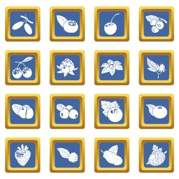 Berries icons set blue square vector Stock Illustration
