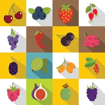 Berries icons set, flat style Stock Illustration