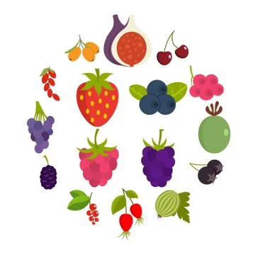 Berries icons set in flat style イラスト素材