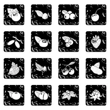 Berries icons set grunge vector Stock Illustration