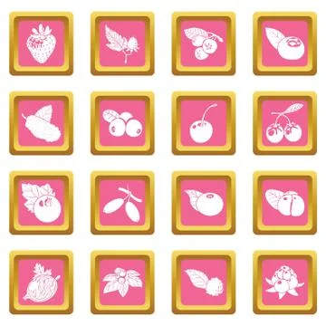 Berries icons set pink square vector Stock Illustration