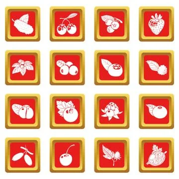 Berries icons set red square vector Stock Illustration