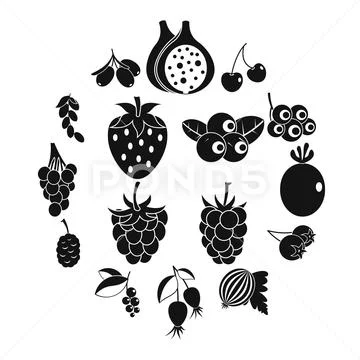 Berries icons set, simple style Stock Illustration
