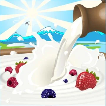 Berries in milk Stock Illustration