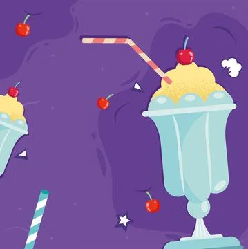 Berries milkshake cups Stock Illustration