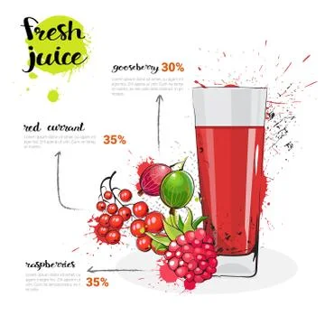 Berries Mix Cocktail Of Fresh Juice Hand Drawn Watercolor Fruits And Glass On 스톡 일러스트