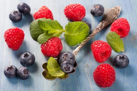 Berries mix with mint Stock-Fotos