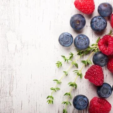 Berries mix with thyme 스톡 사진