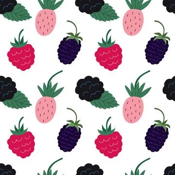 Berries pattern: strawberries, blackberries, and raspberries arranged in rows 스톡 일러스트