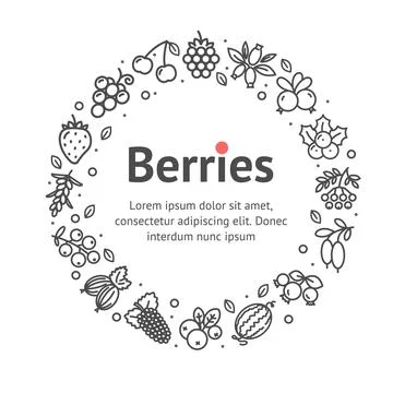 Berries Round Design Template Thin Line Icon Concept. Vector Illustrazione stock