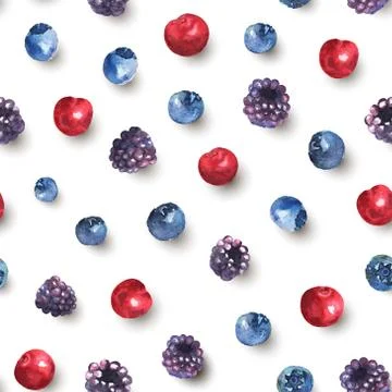 Berries seamless pattern in watercolor with shadow. Colorful background Stockillustratie