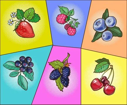 Berries set pop art comic Stock Illustration