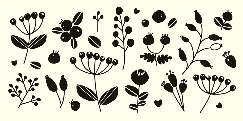Berries set, simple branches Stock Illustration