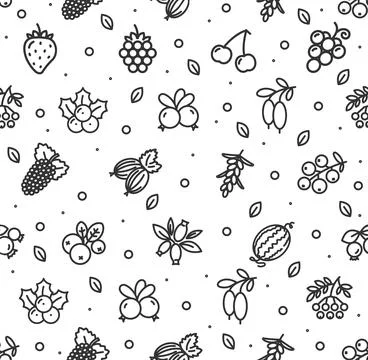 Berries Signs Seamless Pattern Background on a White. Vector Stock-Illustration