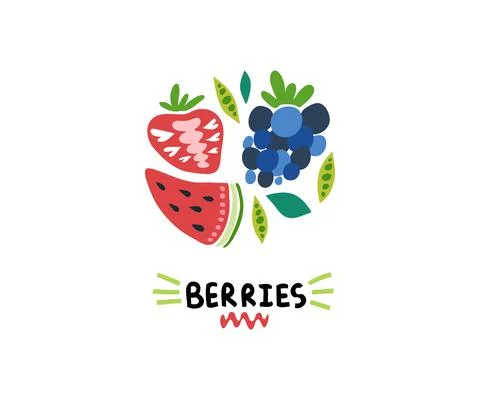 Berries. Simple icons of food in the form. Circle. Different fresh food. Set Stock Illustration