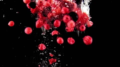 Berries slowly fall into the water Stock Footage 161084036