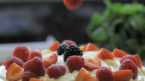 Berries on the top of cake Stock Footage 113747998