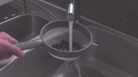 Berries under the sink being rinsed. Stock Footage 337318988