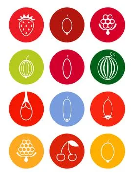 Berries vector icon set in bright tones Stock Illustration