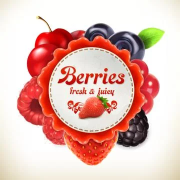 Berries, vector label Stock Illustration