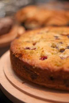 Berry and Currant Fruit Sponge country slice Cake in a cafe coffee shop Stock Photos