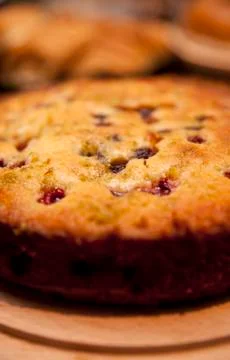 Berry and Currant Fruit Sponge country slice Cake in a cafe coffee shop Stock Photos