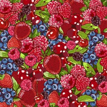 Berry background. Berries overhead closeup colorful assorted mix of strawberr 스톡 일러스트