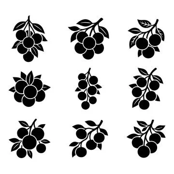 Berry branch icon bundle silhouette vector illustration Stock Illustration