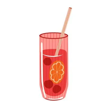Berry citrus drink vector illustration. Tall ribbed pink glass with red jui.. Stock Illustration