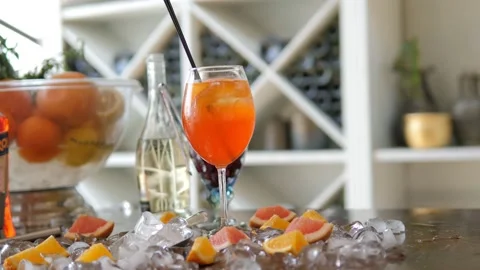 Berry cocktail on the tray. Close-up of a cold cocktail Stock Footage 133974010