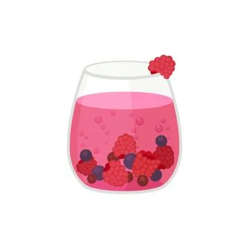 Berry cocktail on white background. Raspberry and blueberry drink. Stock Illustration