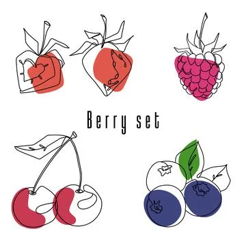 Berry collection continuous line art drawing style Stock Illustration