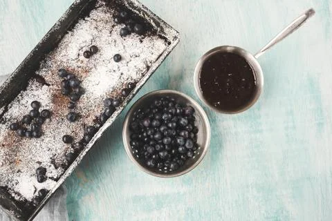Berry crumble in the baking-Tin on the table Stock Photos