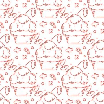Berry cupcake seamless doodle pattern Illustrazione stock