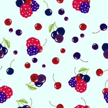 Berry fresh vector seamless pattern on light blue abstract background texture Stock Illustration