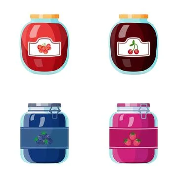 Berry fruit jam jars set illustration イラスト素材